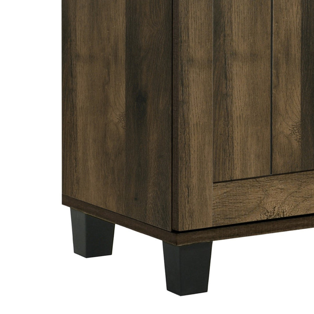 Close-up of Dark Oak Shoe Cabinet leg and wood texture, highlighting durable black feet and rustic finish for modern interiors.