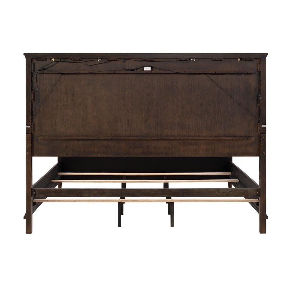 Queen Size Dark Cherry Bed Frame with Gold-Capped Legs.