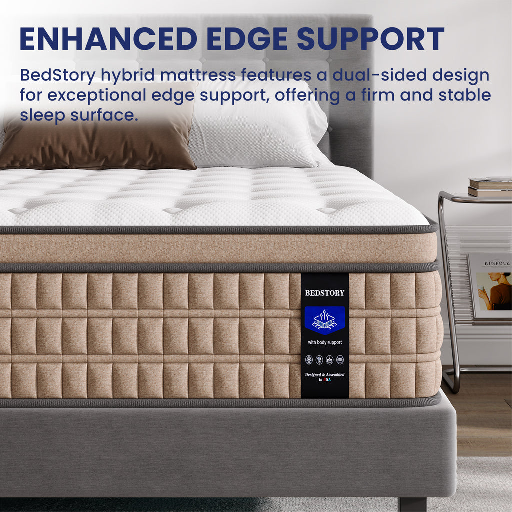 Close-up of 14 Inch King Hybrid Mattress edge showing dual-sided design for enhanced edge support and stable sleeping surface.