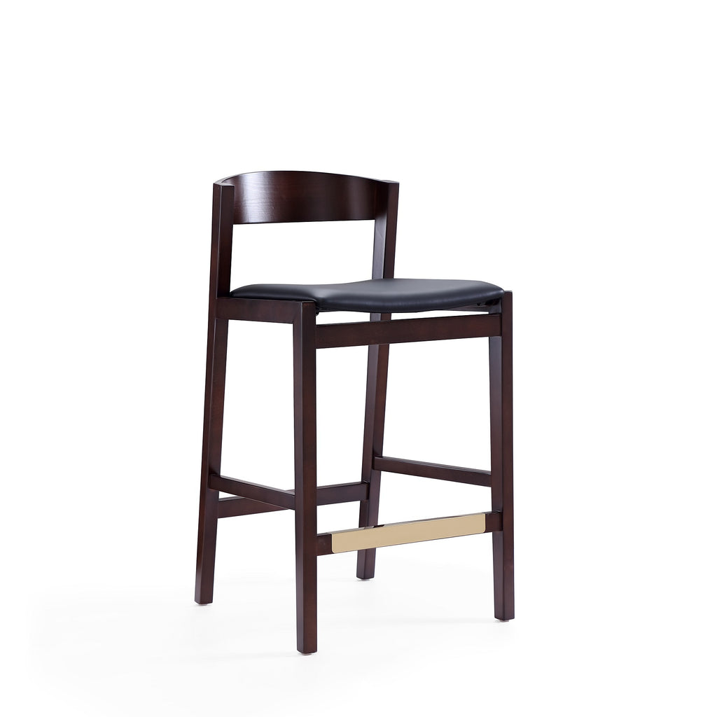 Klismos Wood Upholstered Counter Stool in Black