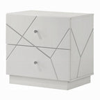 Modern White Nightstand with 2 Drawers and Embossed Design.