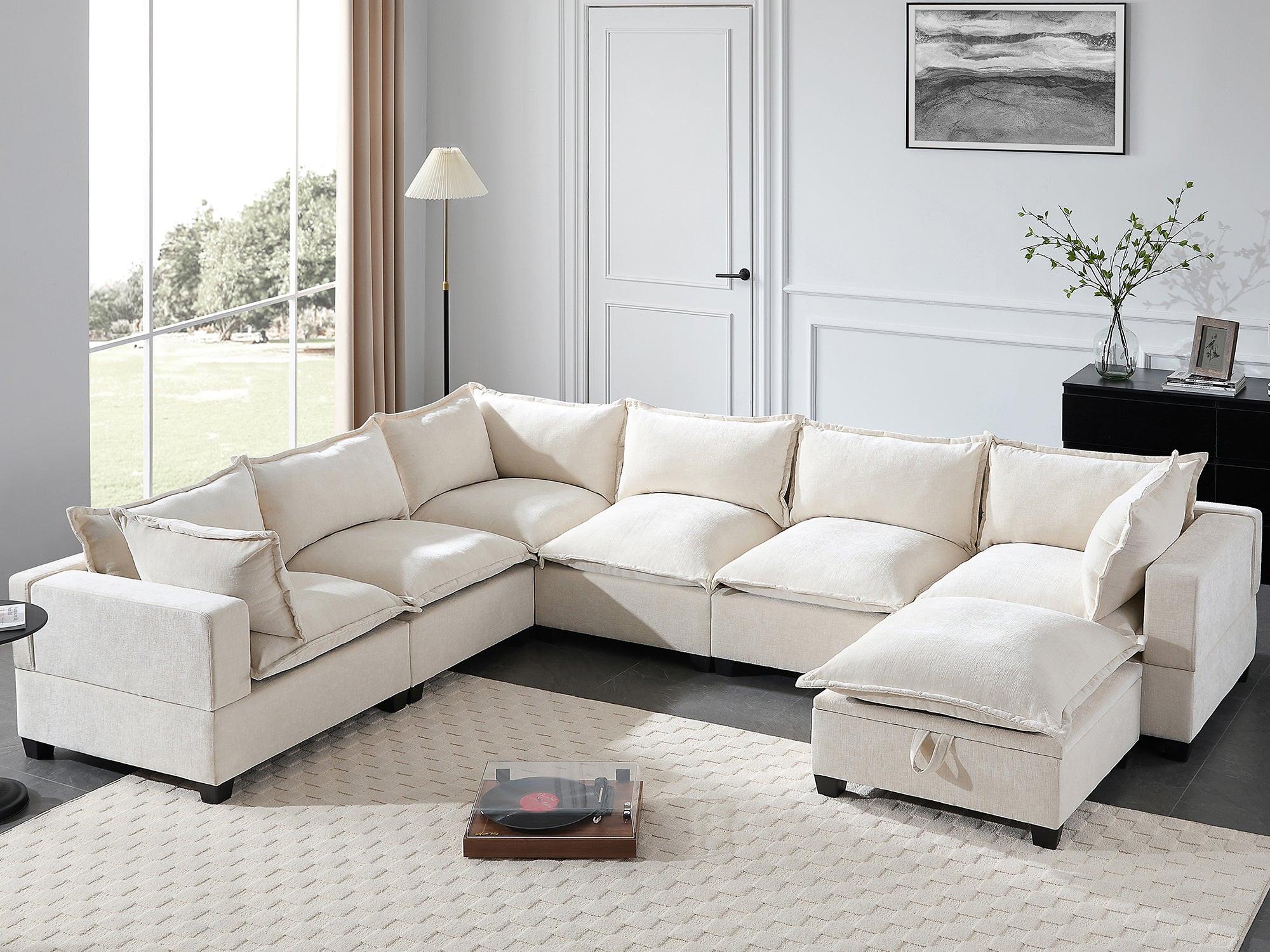 117.5'' Modular Sectional Sofa with Movable Storage Ottoman.