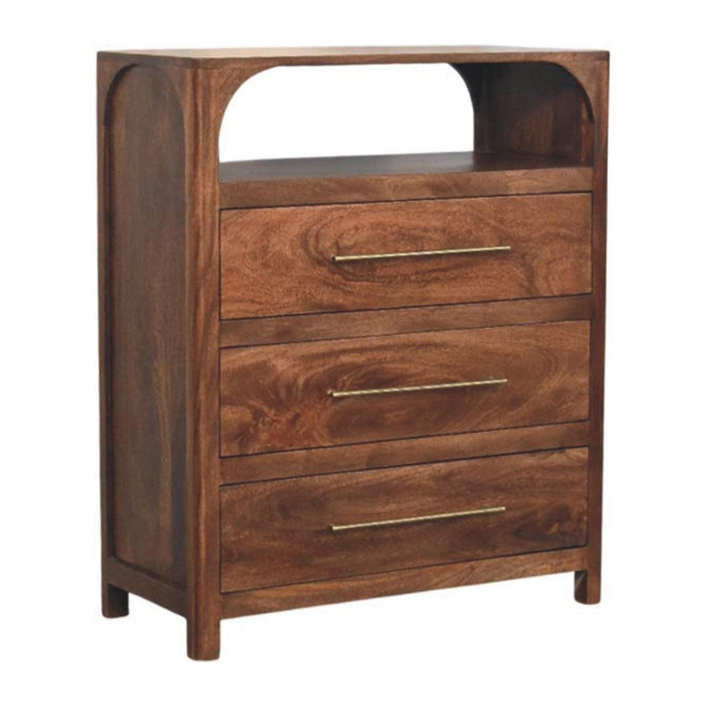 Solid Wood Arc-Line 3 Drawer Chest - Solid Wood 3 Drawer Chest.