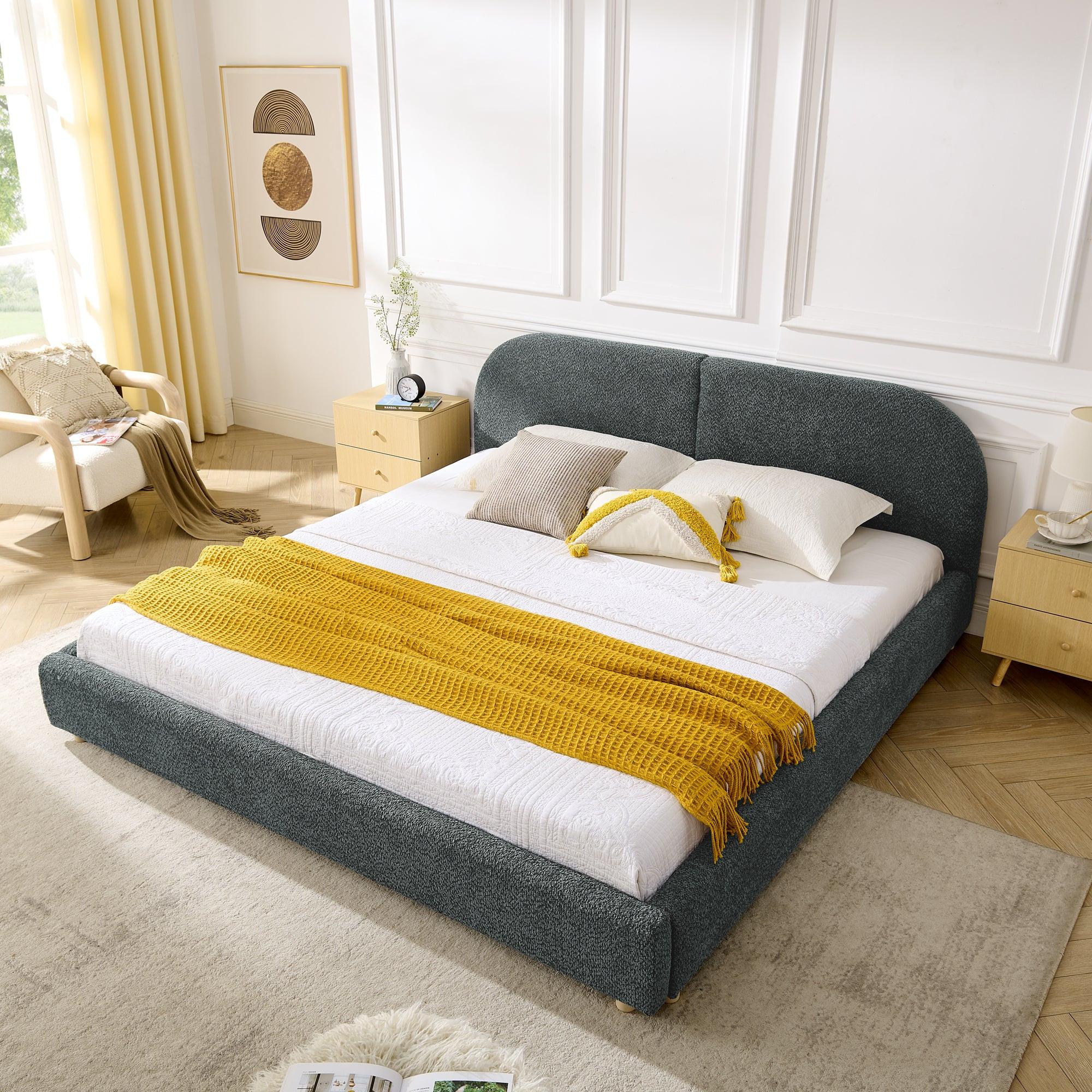 King Size Upholstered Bed Frame with Curved Headboard.