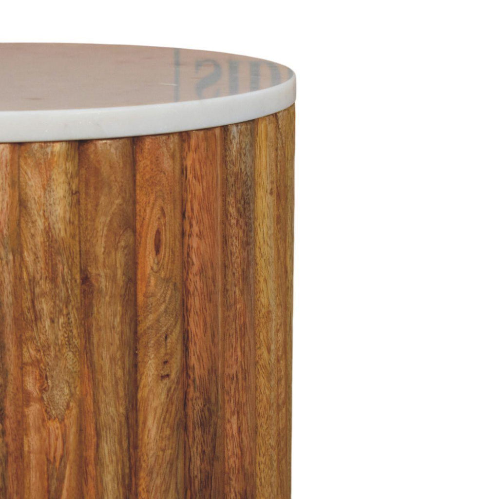 Artisan Solid Wood Fluted Marble Side Table.