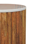 Artisan Solid Wood Fluted Marble Side Table.