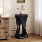 Outdoor Side Table,Twist Shape End Table,Decorative Accent Table,Garden Stool Table for Patio Balcony Beach Pool Side,Lightweight Concrete,Wood Like Texture,Black Color.