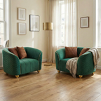 Retro Green Armchair with Gold Trim for Stylish Living Room.