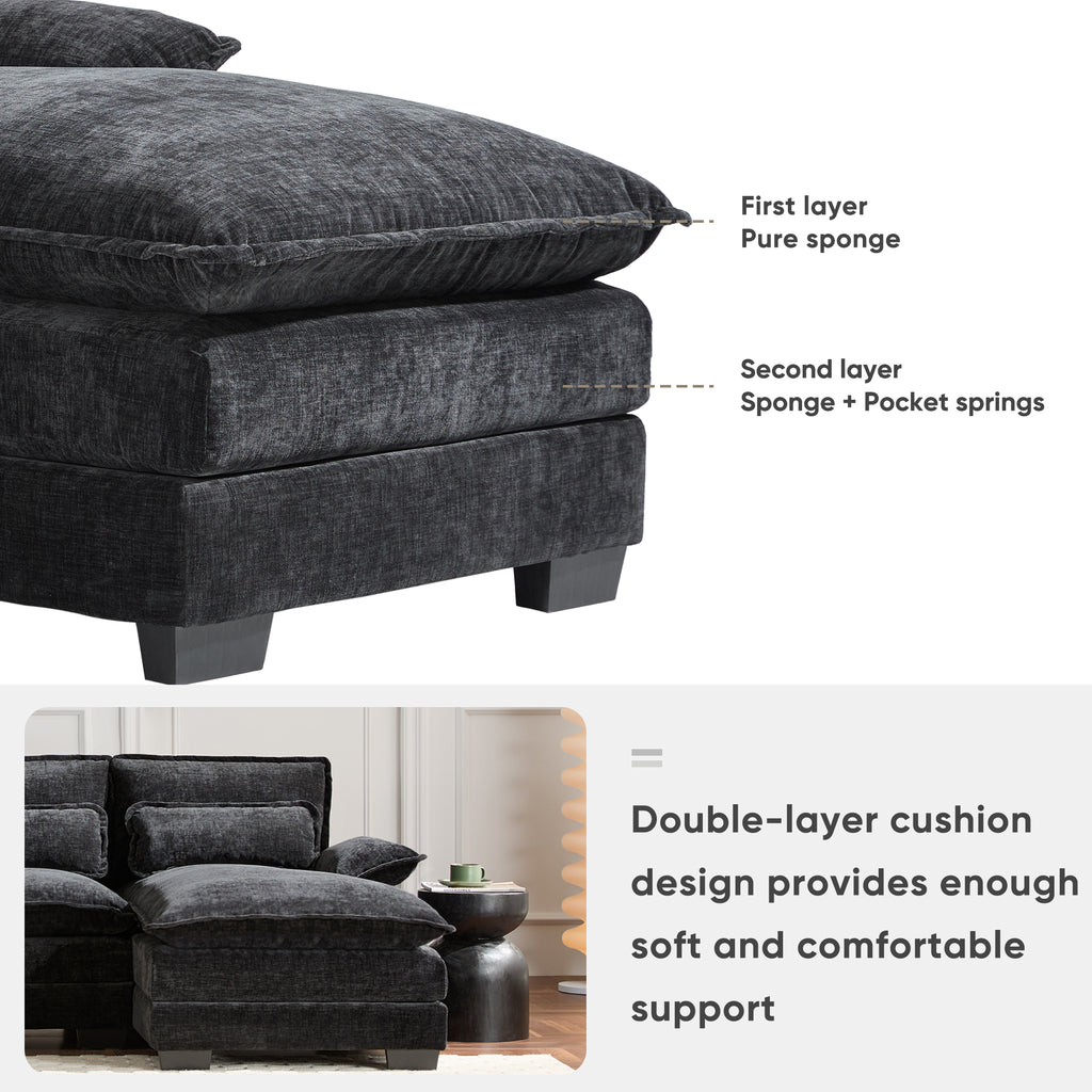 Double-layer cushion design of Modern U-Shaped Sectional Sofa with Console & USB offers soft support with sponge and pocket springs.