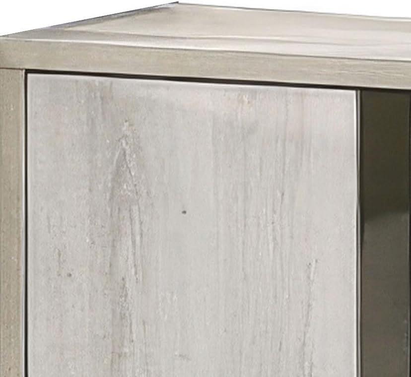 Contemporary Nightstand with Drawers in White Wash Finish.