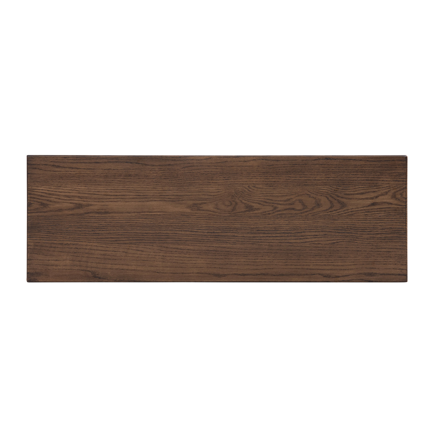 Top-down view of Capri red oak wood bench showing rich dark brown grain. Compact 41.5-inch bench ideal for narrow spaces.
