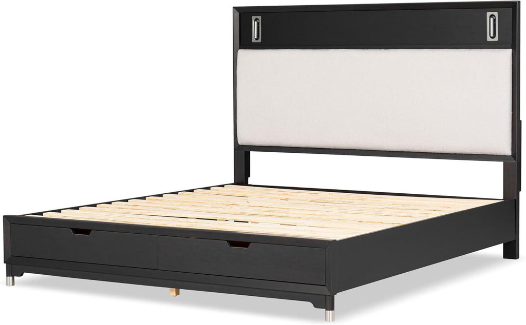 Mid-Century Modern Queen Bed with Storage Drawers.