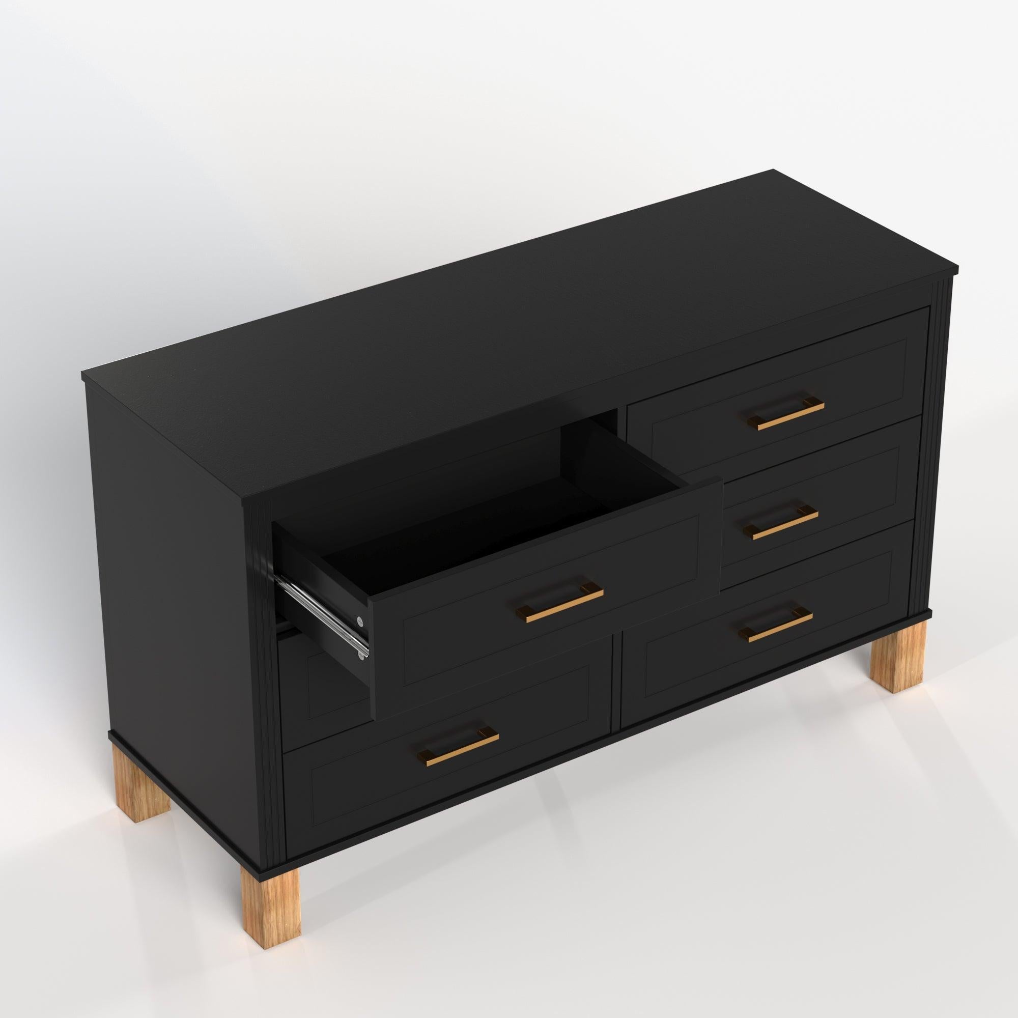 Modern 6-Drawer Dresser with Metal Handles.