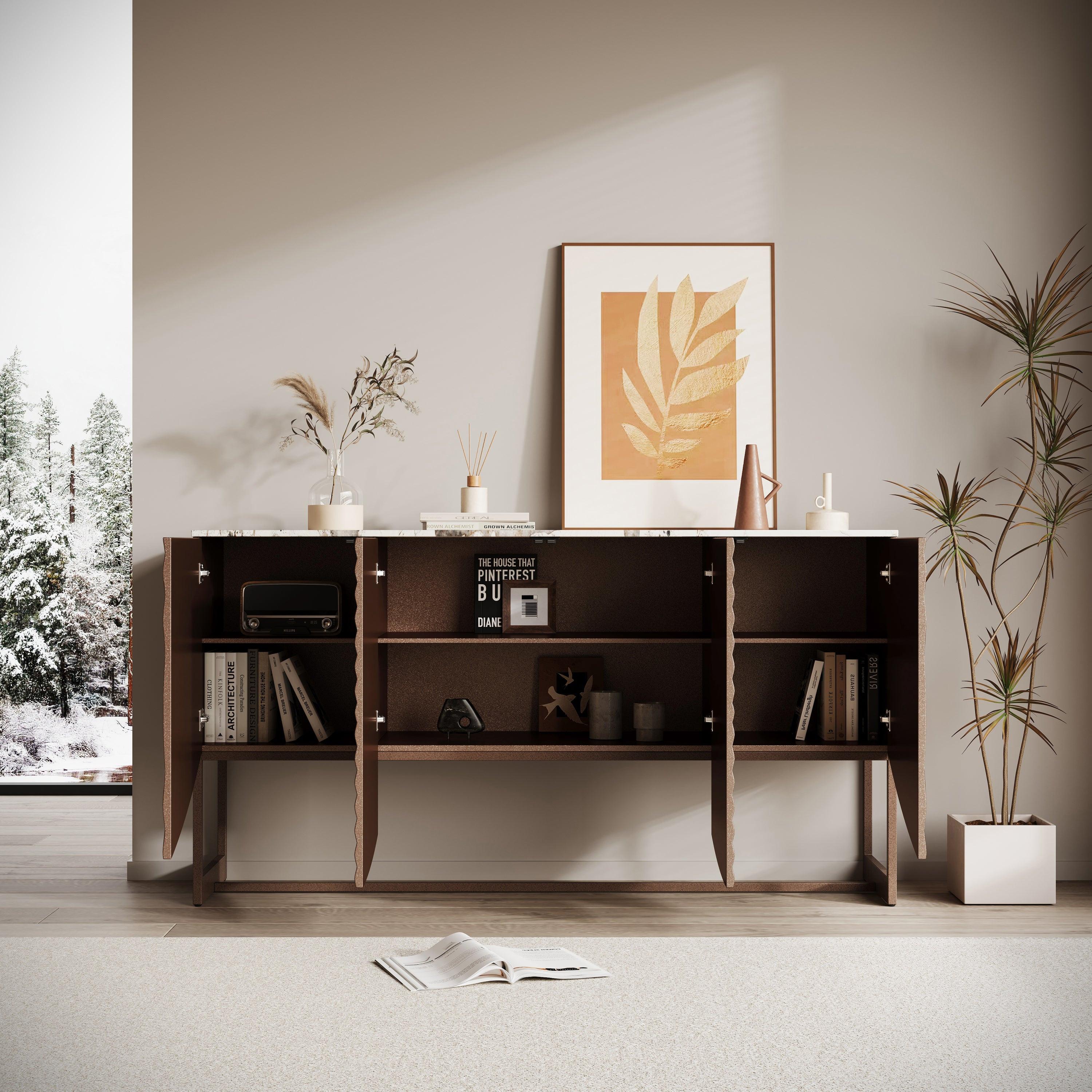 Modern Luxury Sideboard Cabinet with Unique 3D Wave Texture.