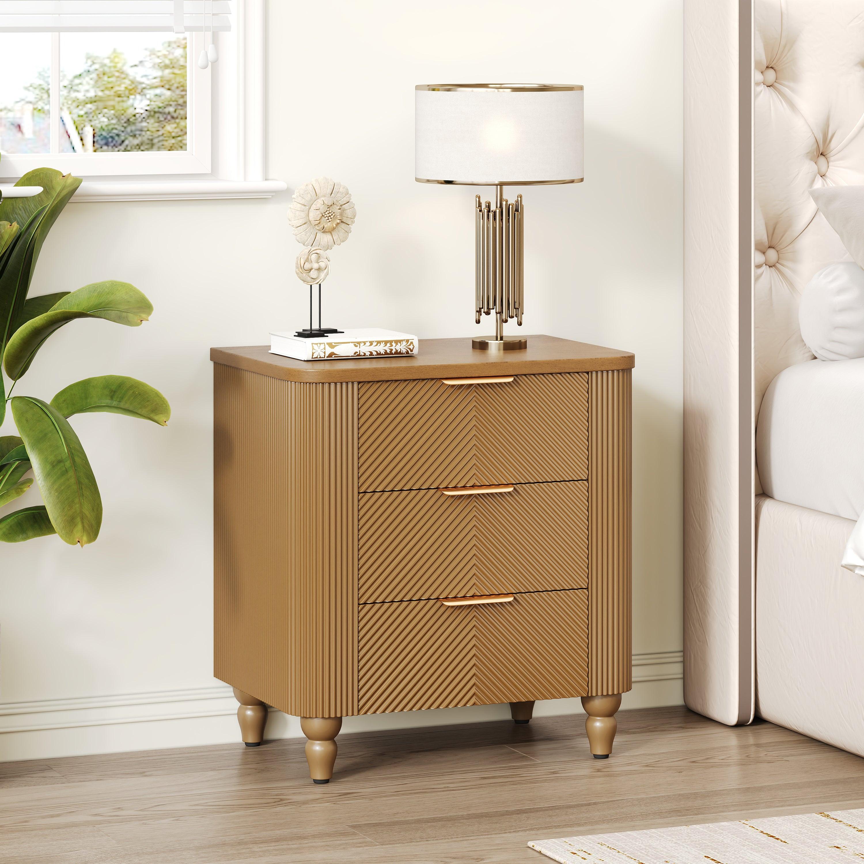 Mid-Century Three Drawer Nightstand for Bedroom and Living Room.