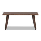 Front view of Capri 41.5' solid red oak wood bench in dark brown. Clean lines and tapered legs suit modern dining rooms.