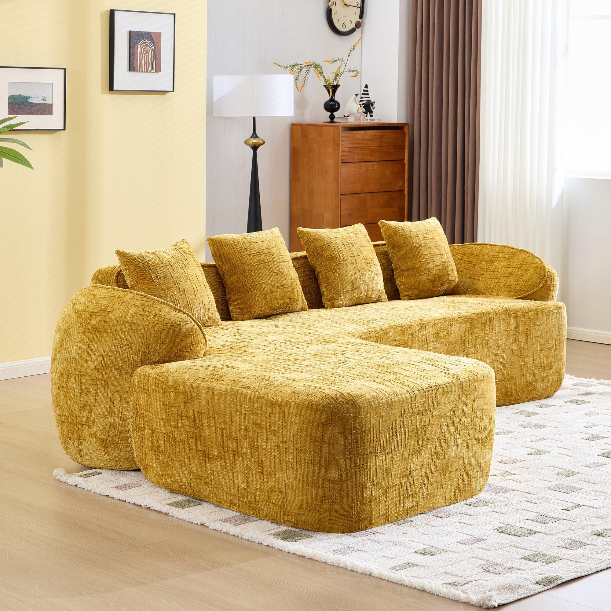 Yellow Chenille L-Shaped Sofa with Comfort and Style.