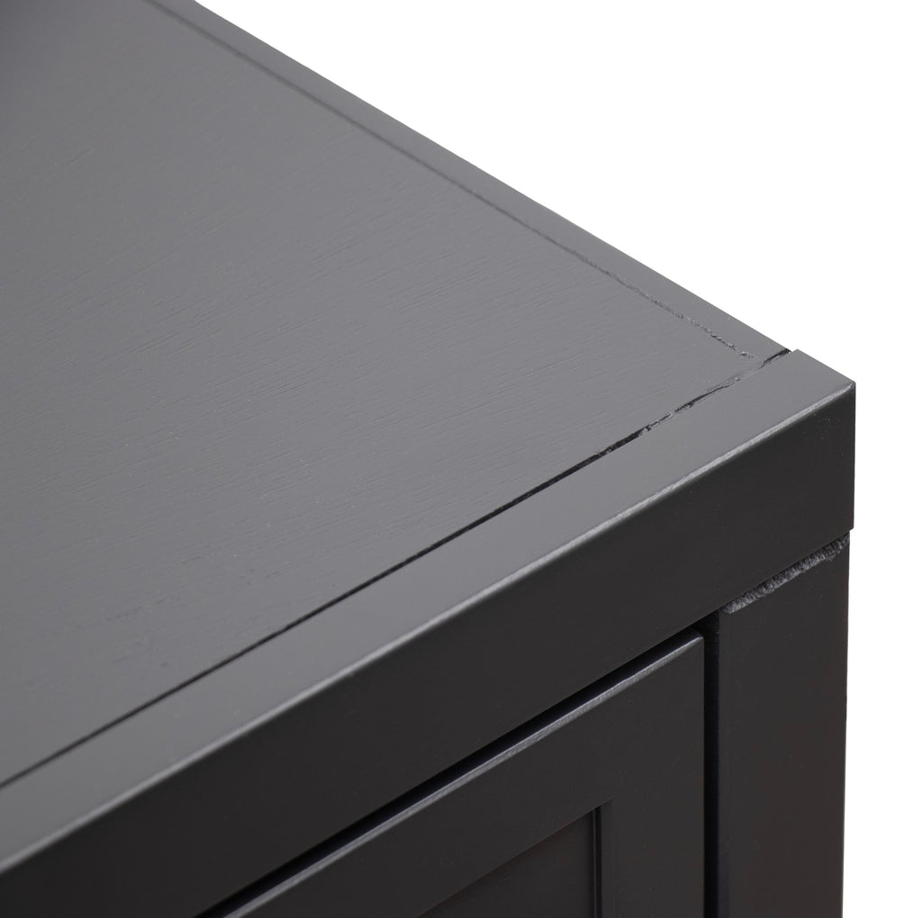 Close-up of Nora Chairside Table - Black Whiskey Finish showing detailed craftsmanship and smooth black surface finish.