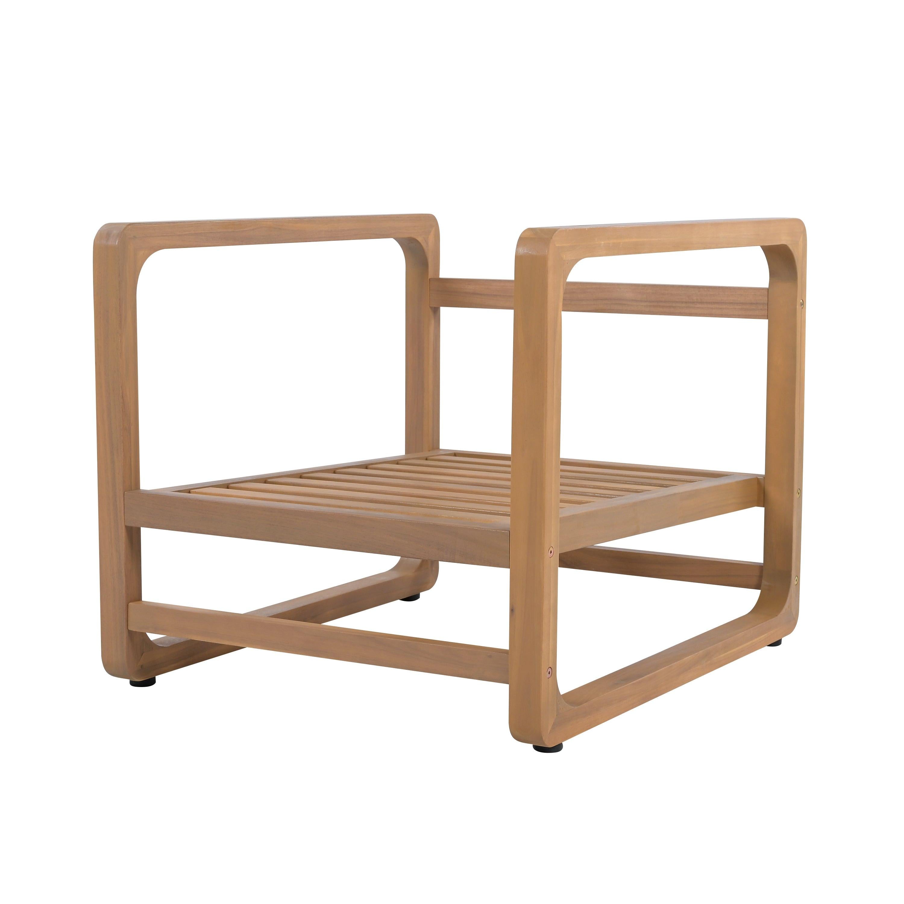 Outdoor Acacia Wood Lounge Chair with Oversized Cushion Set.
