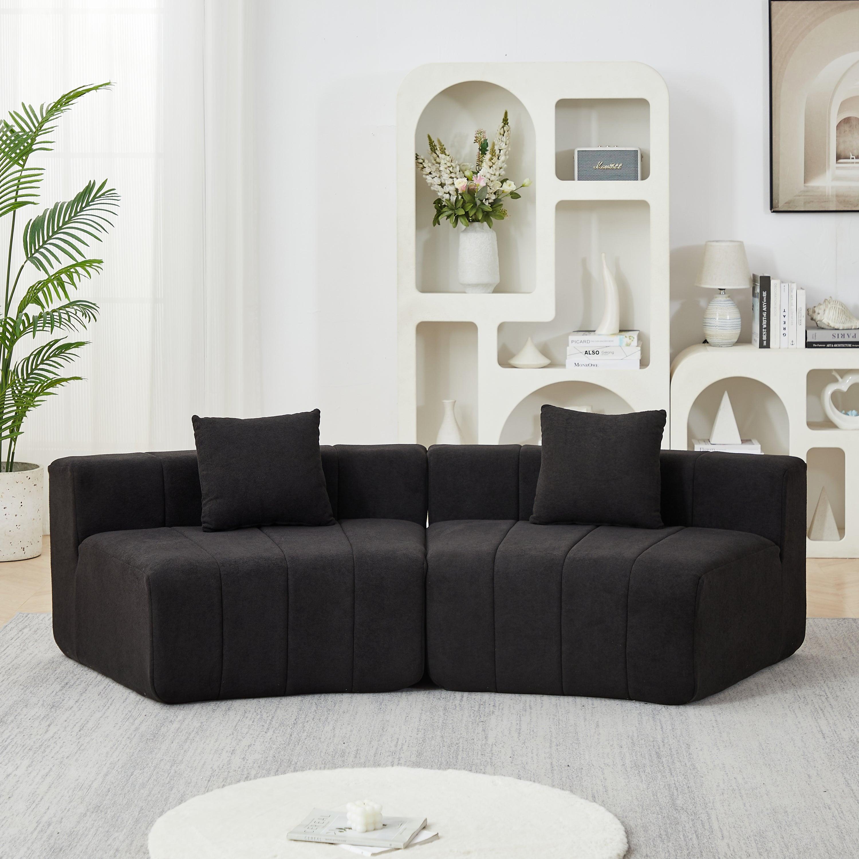 Chenille Curved Sectional Sofa with Pillows for Comfort.