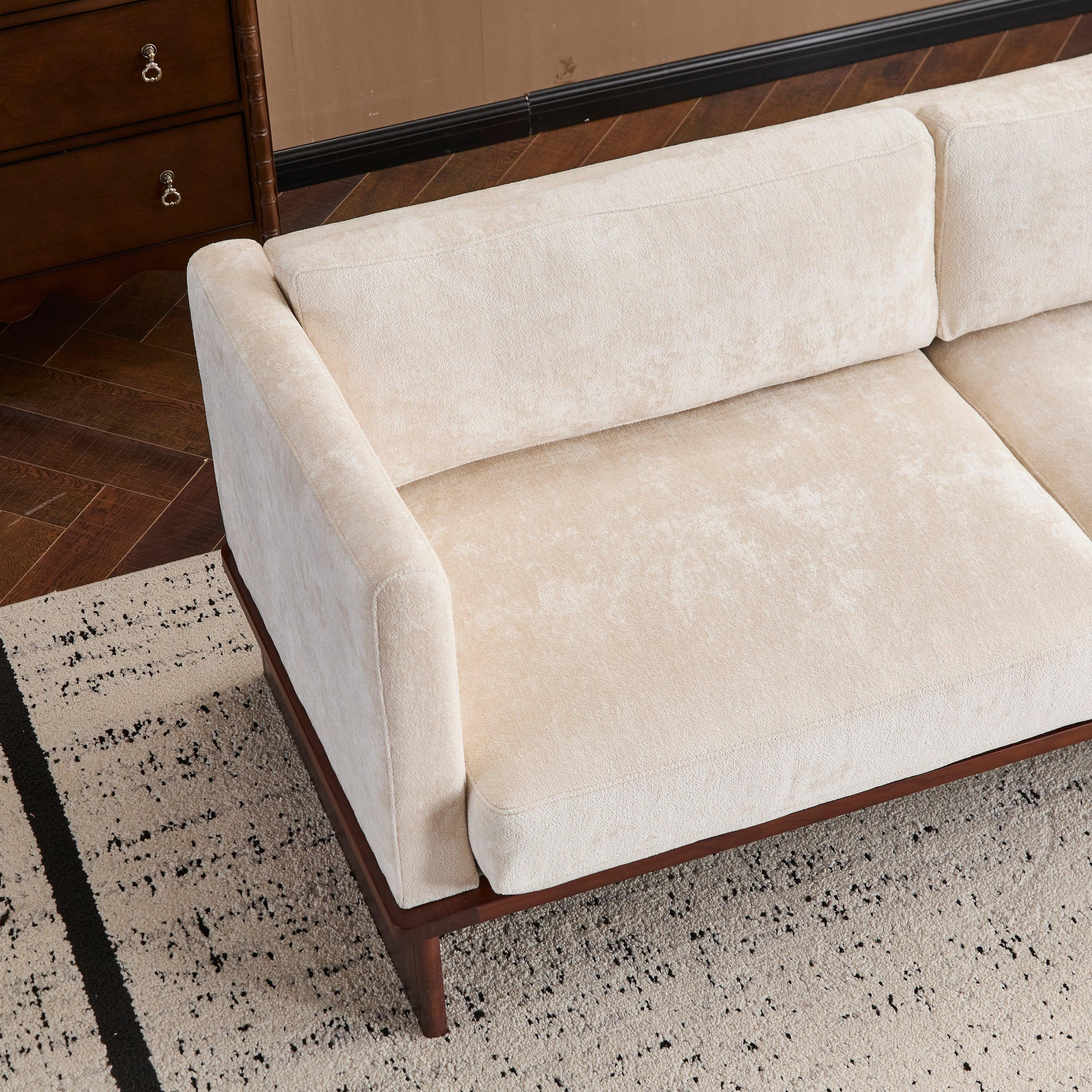 Modern Three-Seater Boucle Sofa - Beige Upholstered Couch.
