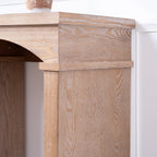 Close-up of the Rustic Archway Console Table's corner, showing detailed wood grain and hand-painted finish.
