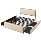 Modern Metal Bed Frame Queen Size with 4 Storage Drawers.