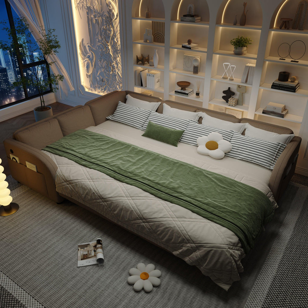 L-Shaped Sofa Couch with Pull-Out Bed for Modern Living.