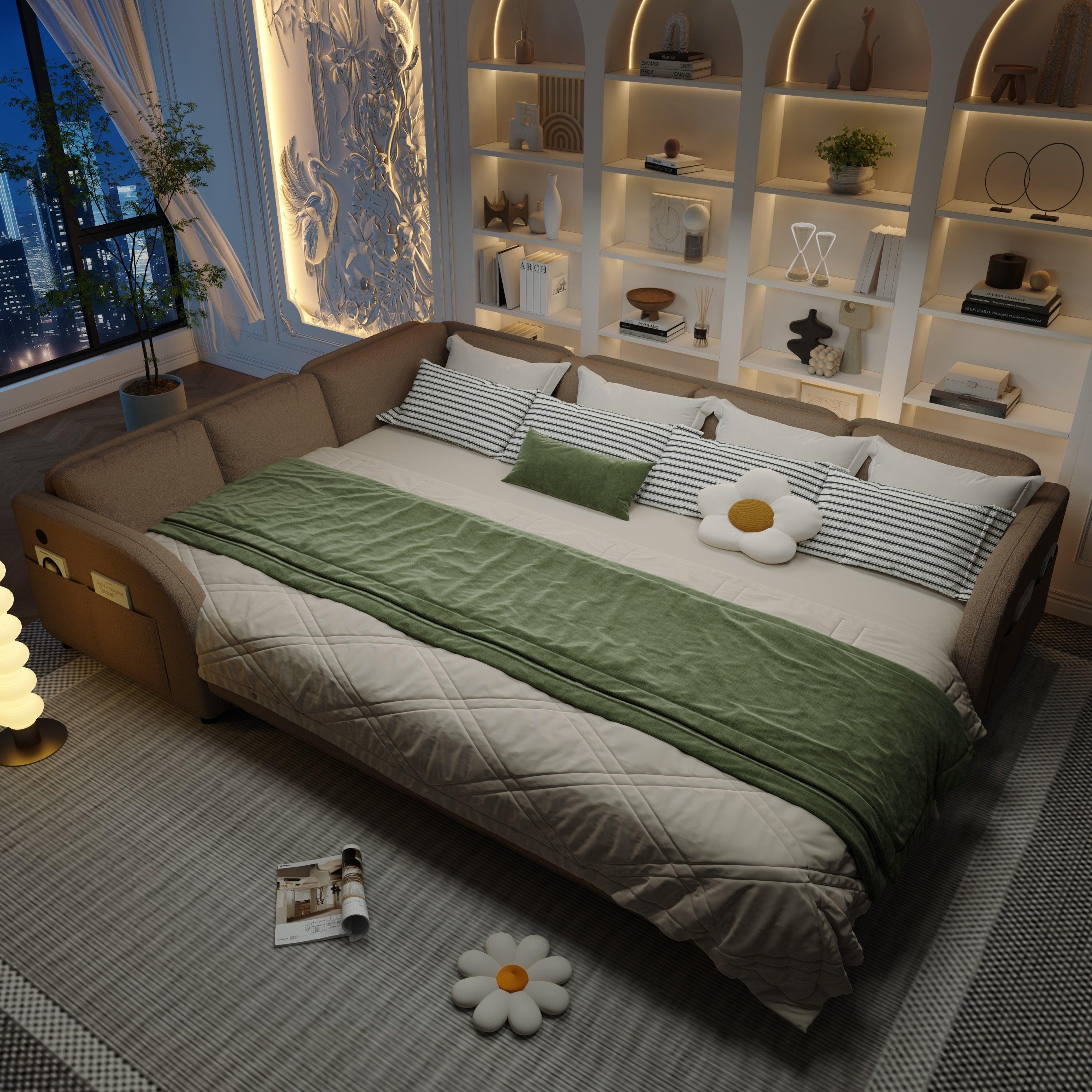 L-Shaped Sofa Couch with Pull-Out Bed for Modern Living.