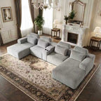 144-Inch Gray Velvet U-Shaped Modular Sectional Sofa with Chaise