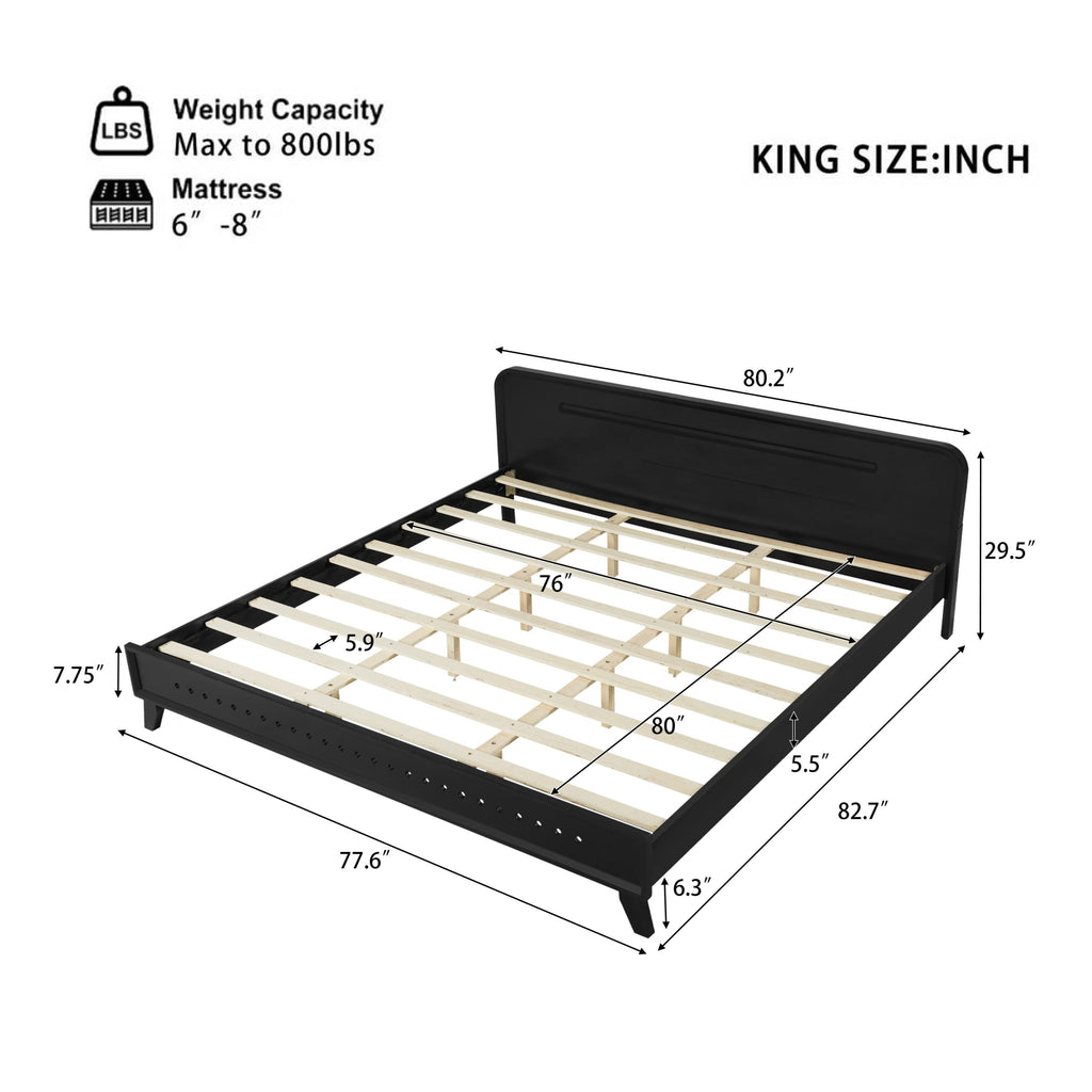 Solid Wood King Size Bed - Black Pine Design.