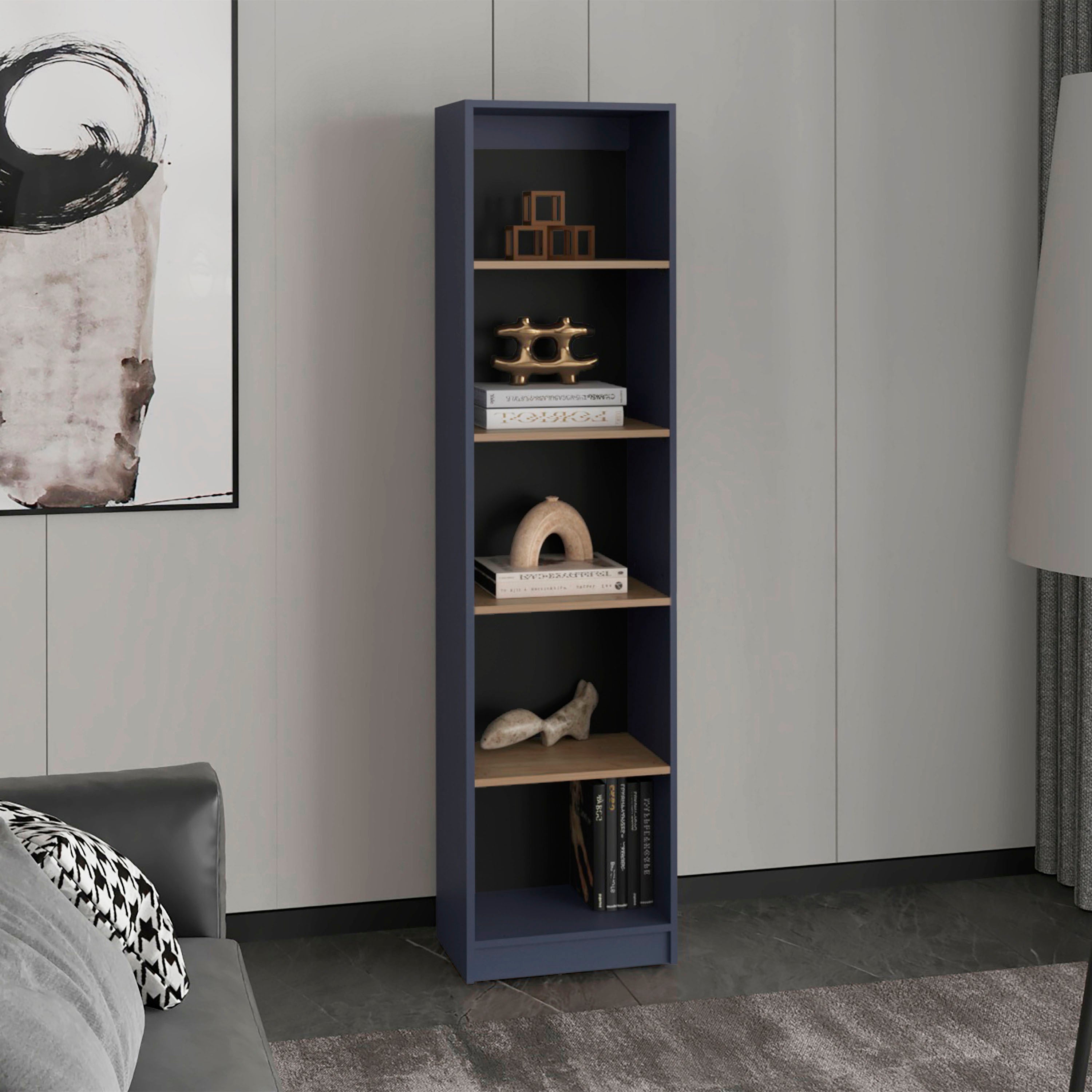 71-Inch 5-Tier Slim Wood Bookshelf for Compact Living Spaces