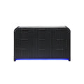 Beverly White and Black Fluted Dresser with LED Light, Spacious Drawers, Edge Pulls, Rubber Wood, 63.25in L x 18in W x 38in H.
