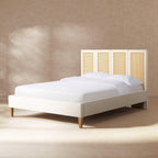 Upholstered Cane Bed Queen - Antique White Platform Bed.