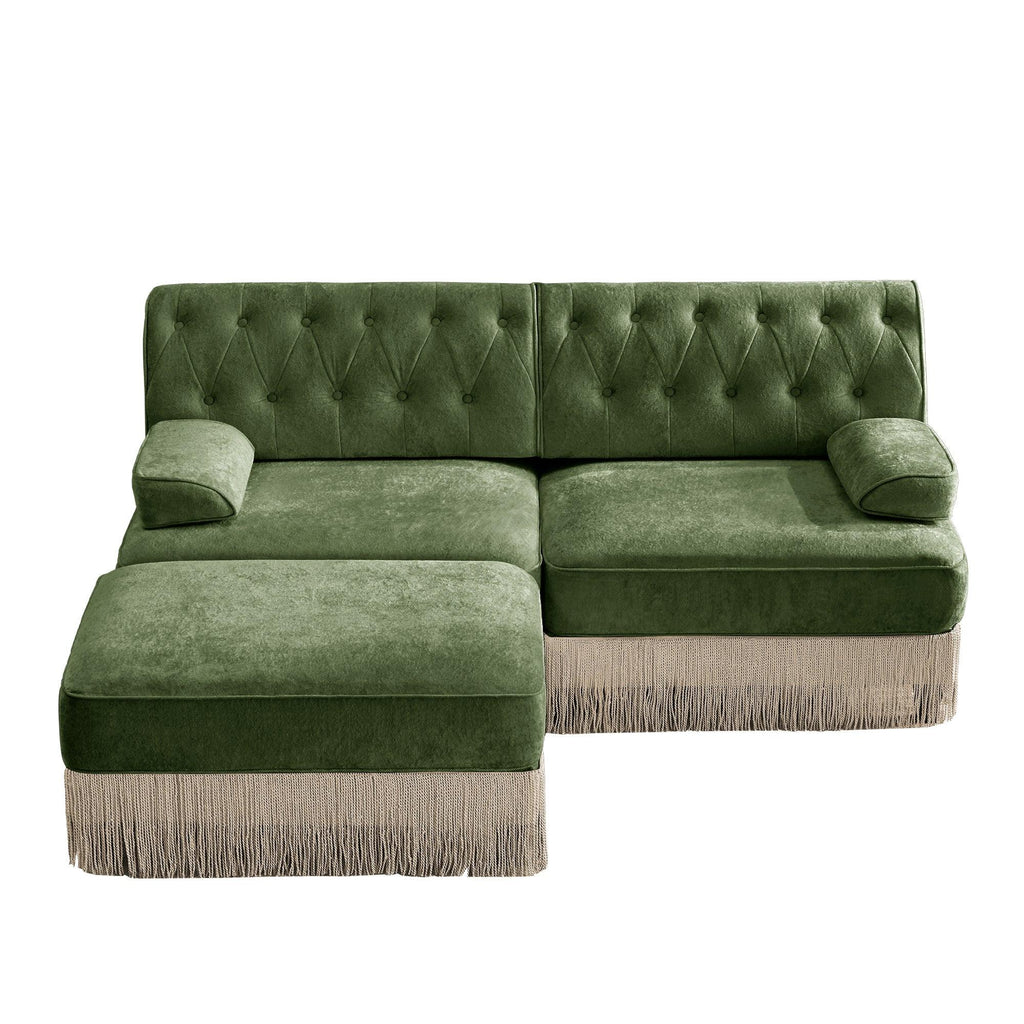 Modular Velvet Sofa in Green with Tassel Skirt.