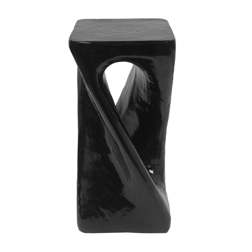 Outdoor Side Table,Twist Shape End Table,Decorative Accent Table,Garden Stool Table for Patio Balcony Beach Pool Side,Lightweight Concrete,Wood Like Texture,Black Color.
