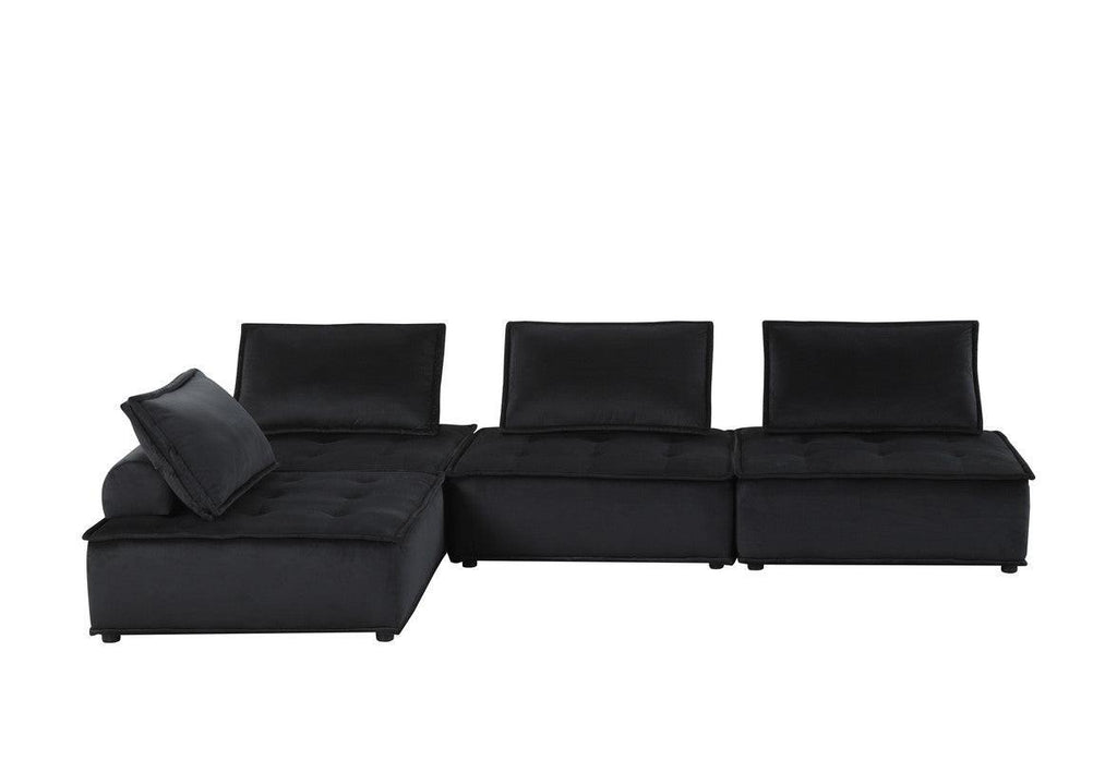 Aveline Black Velvet 4-Seater Modular Sofa.