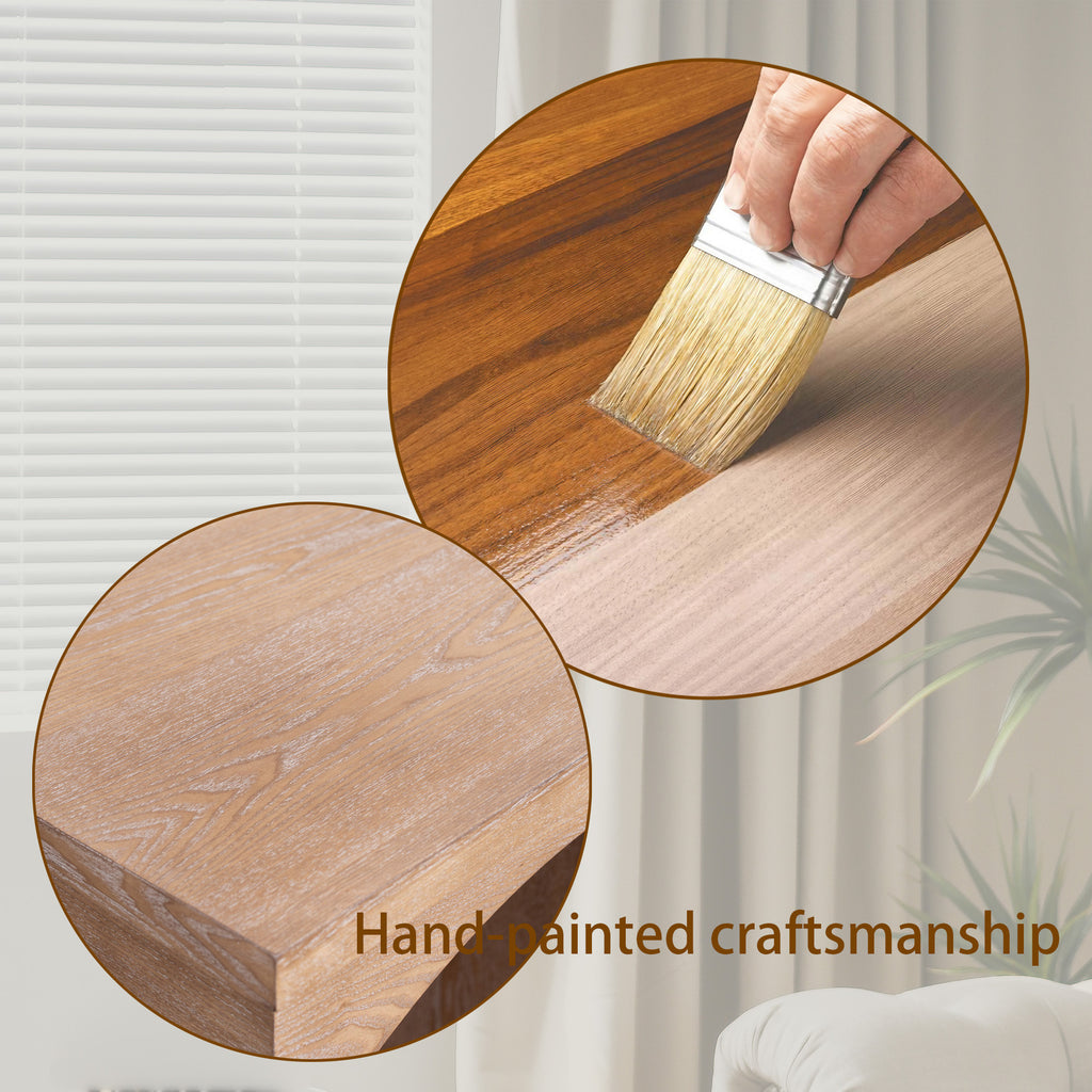 Hand-painted craftsmanship of the Rustic Archway Console Table, highlighting the artisanal wood finish process.