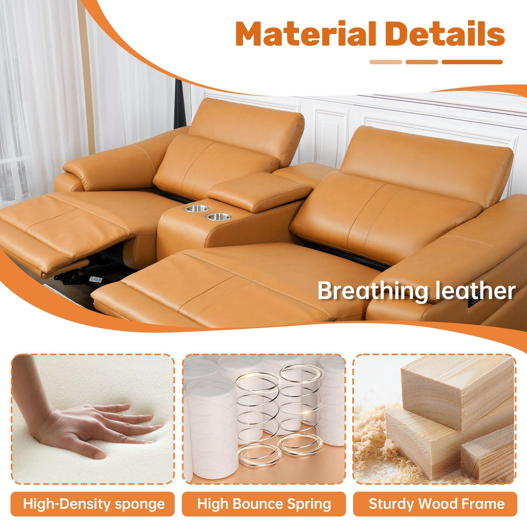 5-Piece Modular Leather Sofa Sectional with Cup Holders.