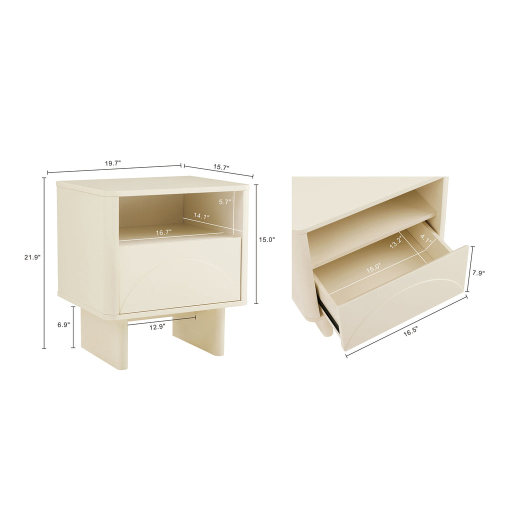 Ella 20' Nightstand in Cream (1-Drawer)