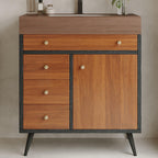 Mid-Century Modern Bathroom Vanity with Ceramic Sink.