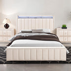 Beige Full Size Bed Set with Nightstands for Bedroom.