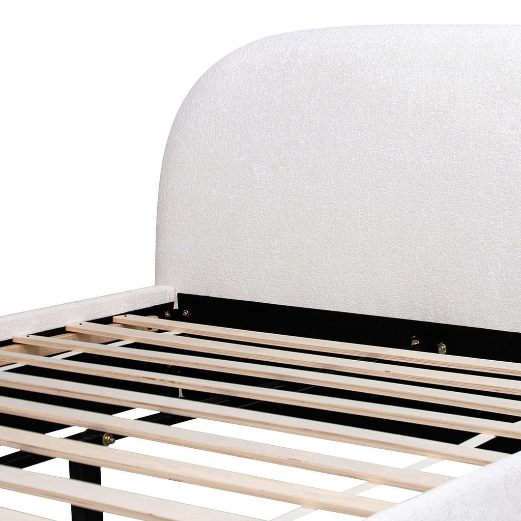 Archie Puffy Upholstered Platform Bed, Queen, Almond White.