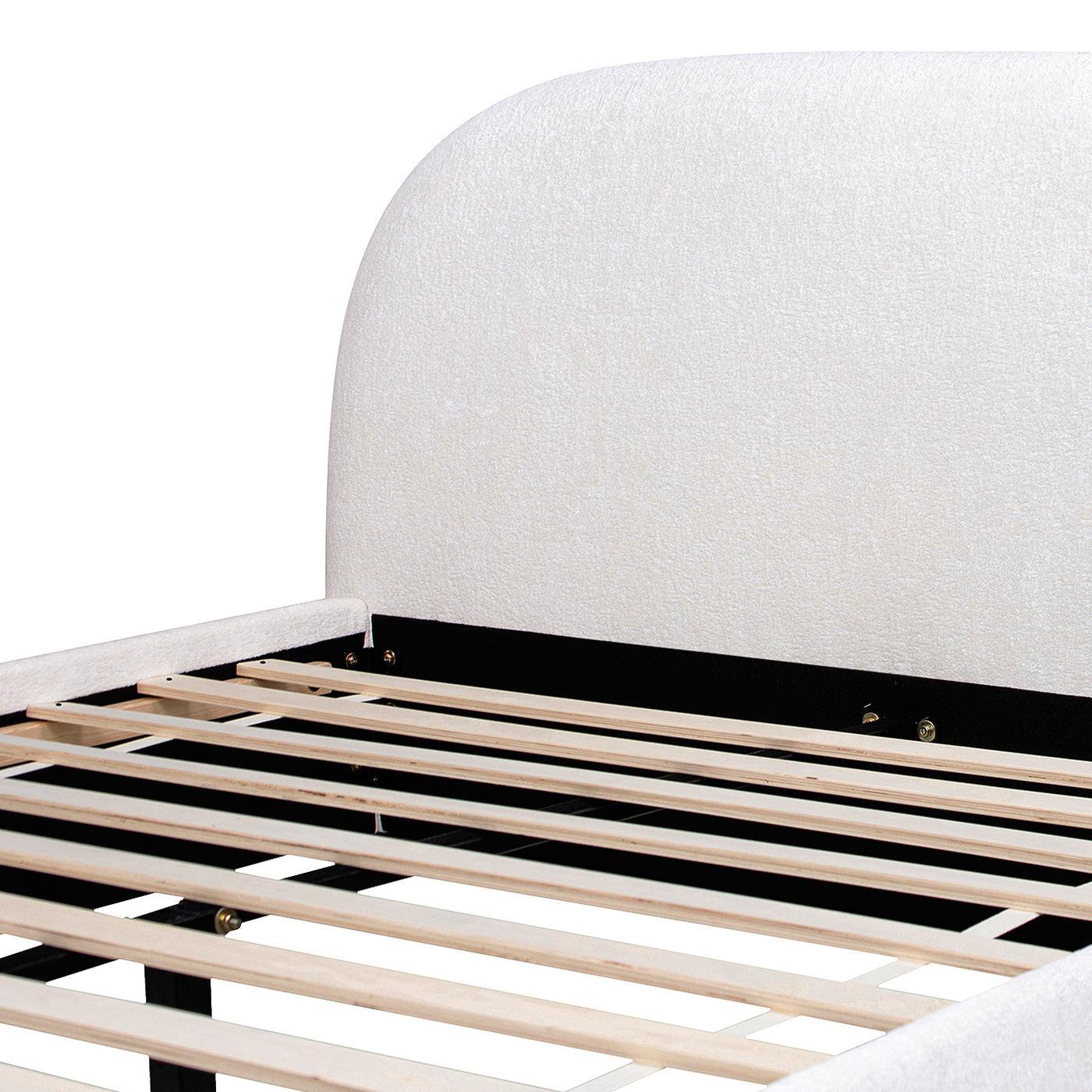 Archie Puffy Upholstered Platform Bed, Queen, Almond White.