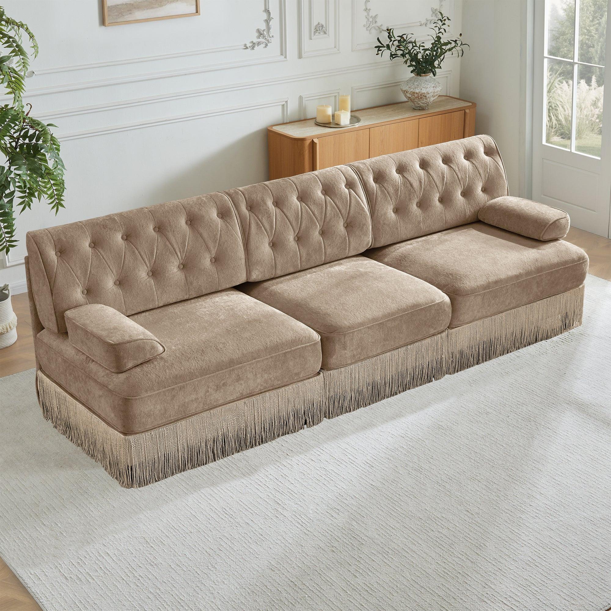3-Seater Pet-friendly Velvet Sofa with Tassel Fringe Skirt.