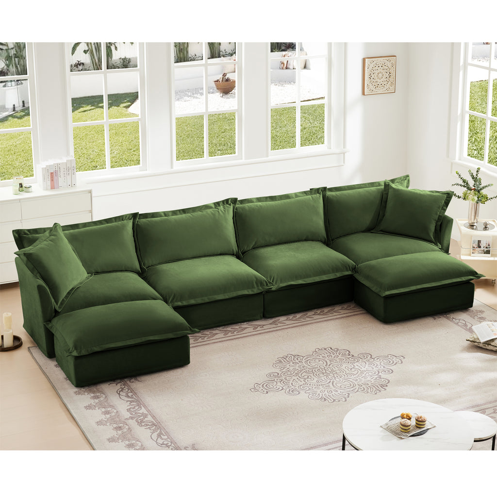 Green Chenille U-Shape Sectional Sofa with Deep Seats and French Edges