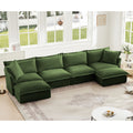Green Chenille U-Shape Sectional Sofa with Deep Seats and French Edges