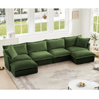 Green Chenille U-Shape Sectional Sofa with Deep Seats and French Edges