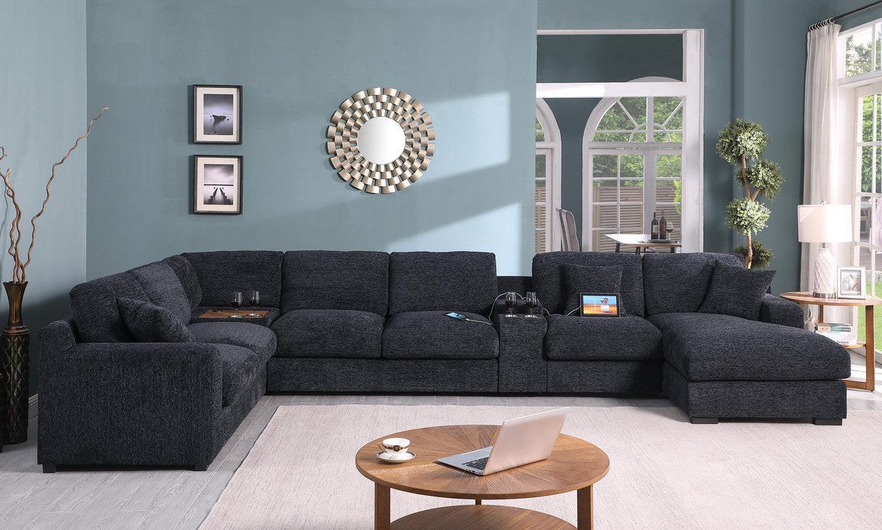 Chiara Dark Gray Sectional Sofa with Charging Ports.