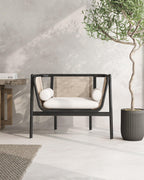 Versailles Cane Wood Accent Armchair in Cream.